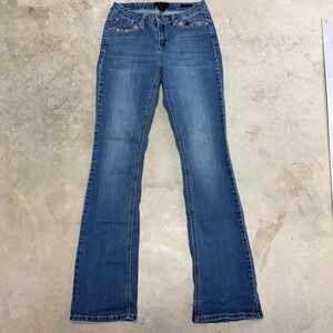 Earl Jean Womens Slim Boot Jeans Size 6 Embellished Pockets Blue Denim